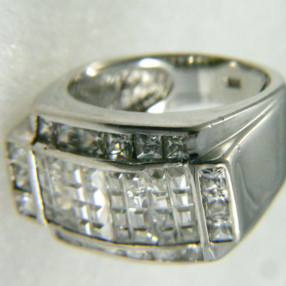 Sterling Silver Clear Crystal Pave Wide Evening Ring Band Size 8